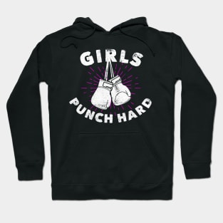 Girls Boxing Girls Punch Hard Distressed  Gloves Workout Hoodie